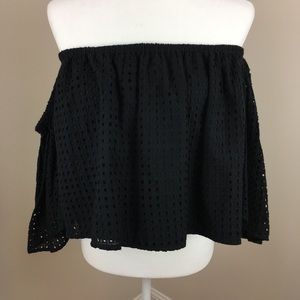 Blaque Label Black Off-the-Shoulder Eyelet Lace Crop Top NWT